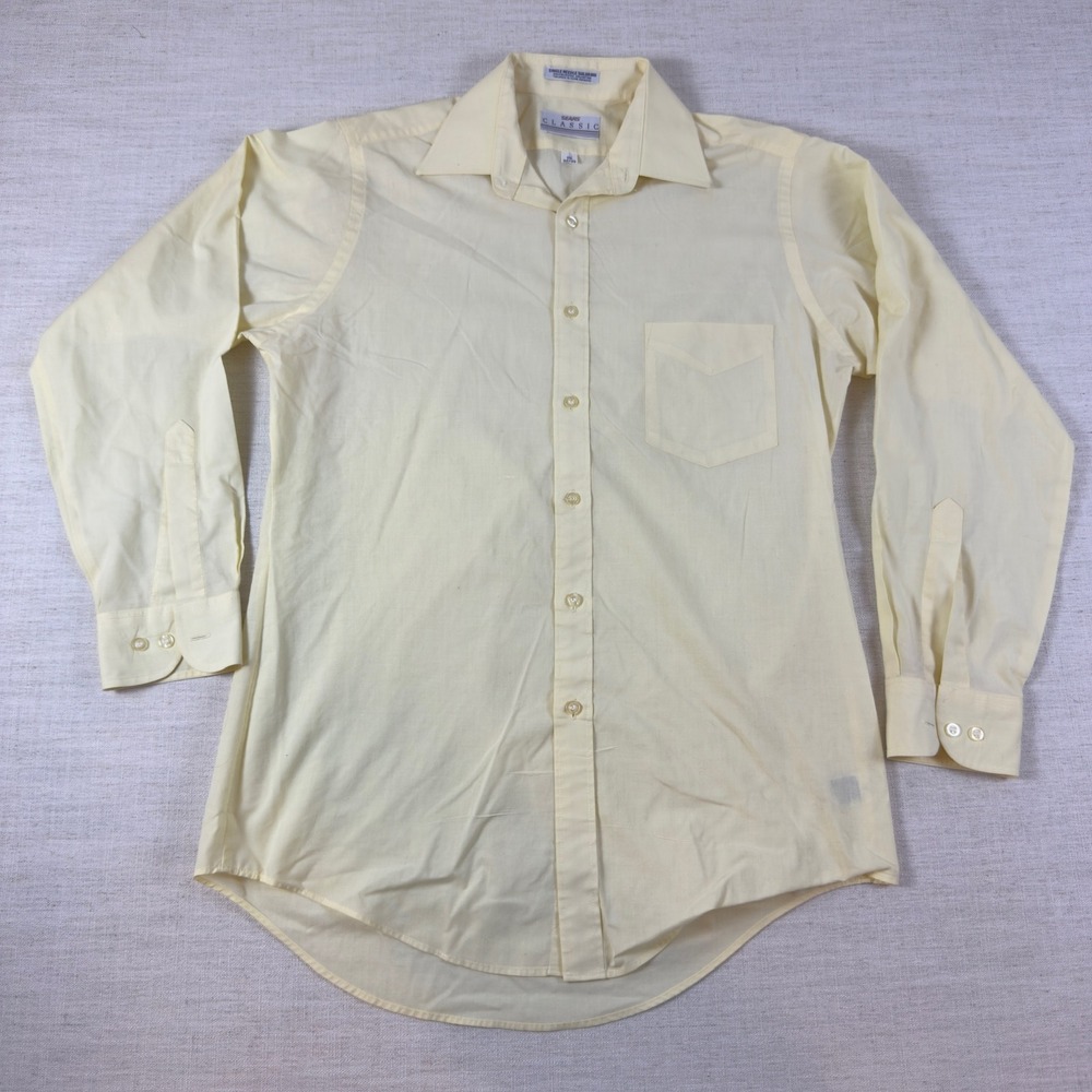 Vintage Sears Classic Mens Dress Shirt Yellow Long Sleeve Button Down 15 32/33